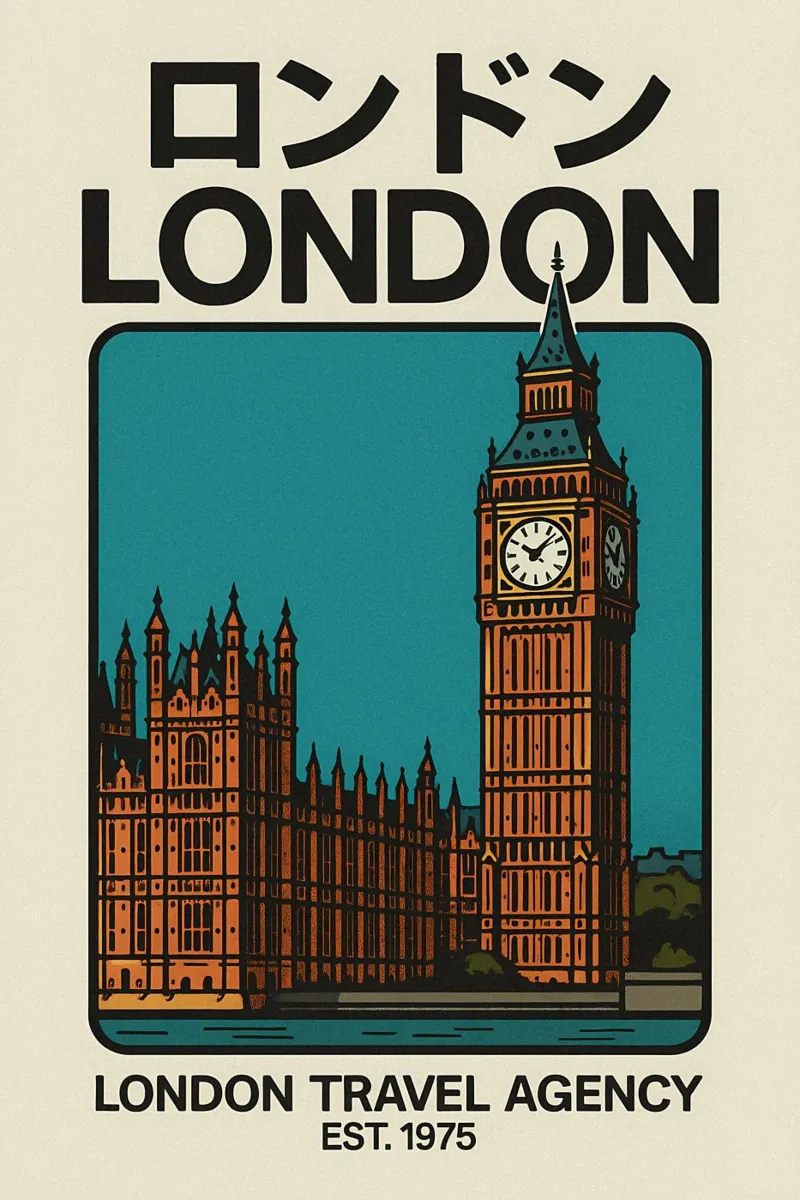 World Icons – Retro Travel Series - Big Ben Edition tela con Cornice a cassetta da Studio Mooodz