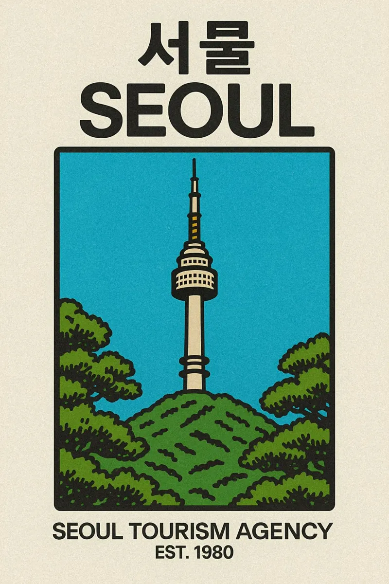 World Icons – Retro Travel Series - Seoul Tower poster by Studio Mooodz