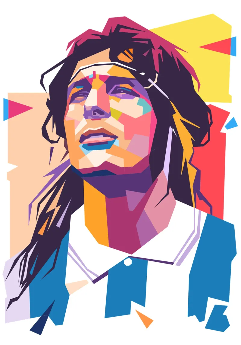 Ritratto pop art dell'icona del calcio Claudio Caniggia poster con telaio in plastica da Hantamrata
