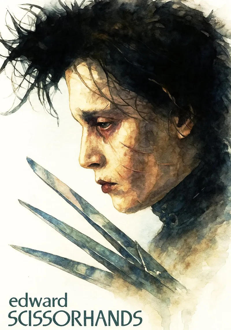 edward scissorhands repeindre imagination aquarelle poster avec cadre en plastique de SIQAYA