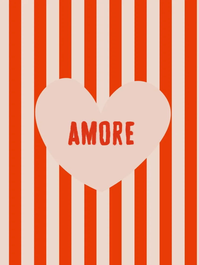 Amore Lettering In Heart On Stripes Red Beige pellicola backlit da Alisa Knöß