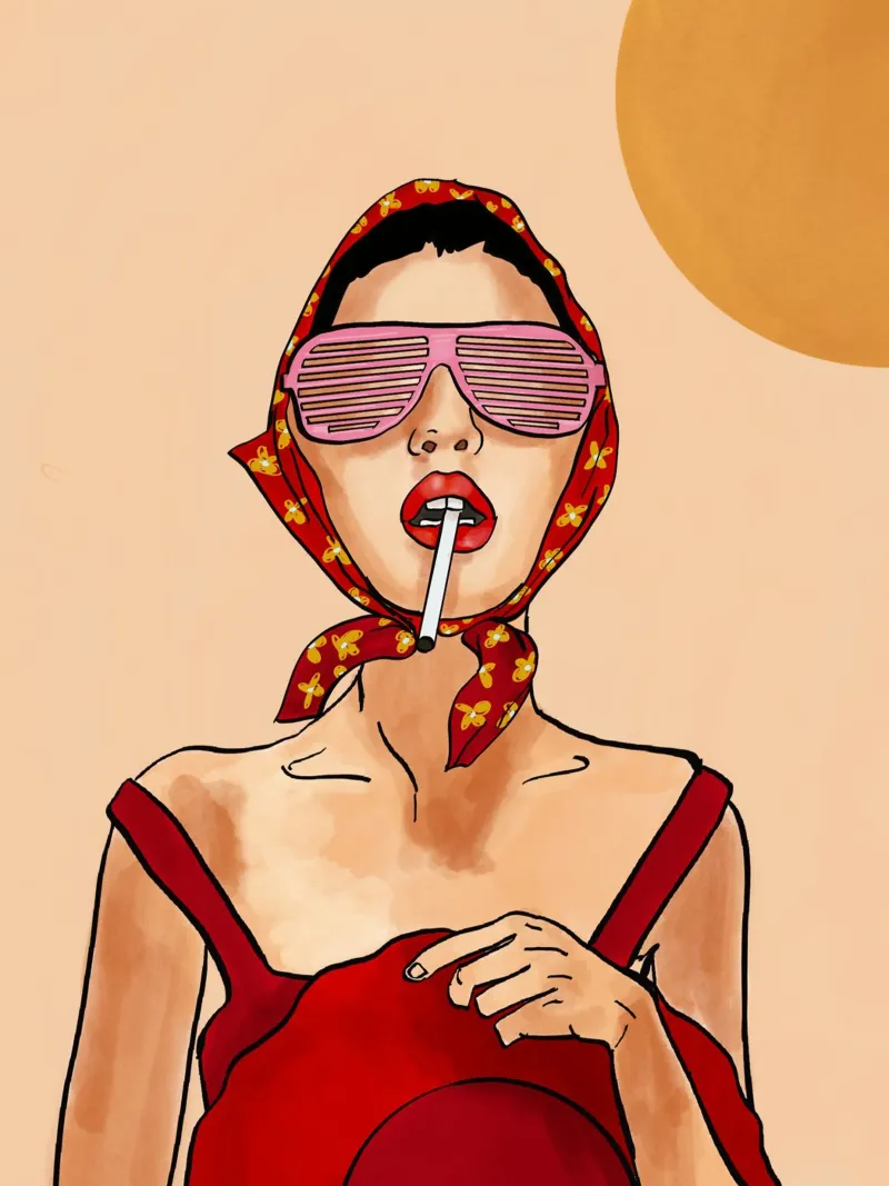 Ragazza estiva retrò in rosso carta hahnemühle da EDMPROJECT