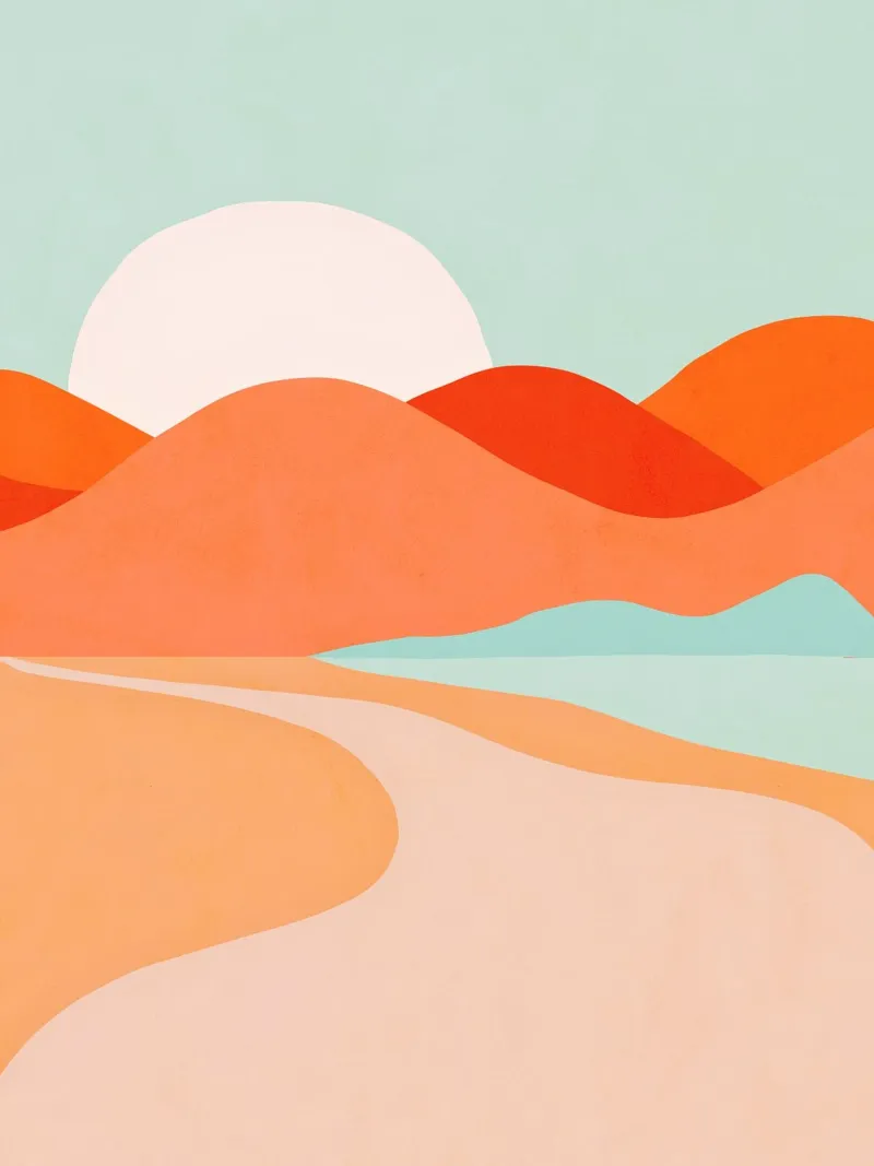 Tramonto nel deserto estivo in stile bohémien - Corallo pesca e acqua poster con telaio in legno da Dominique Vari
