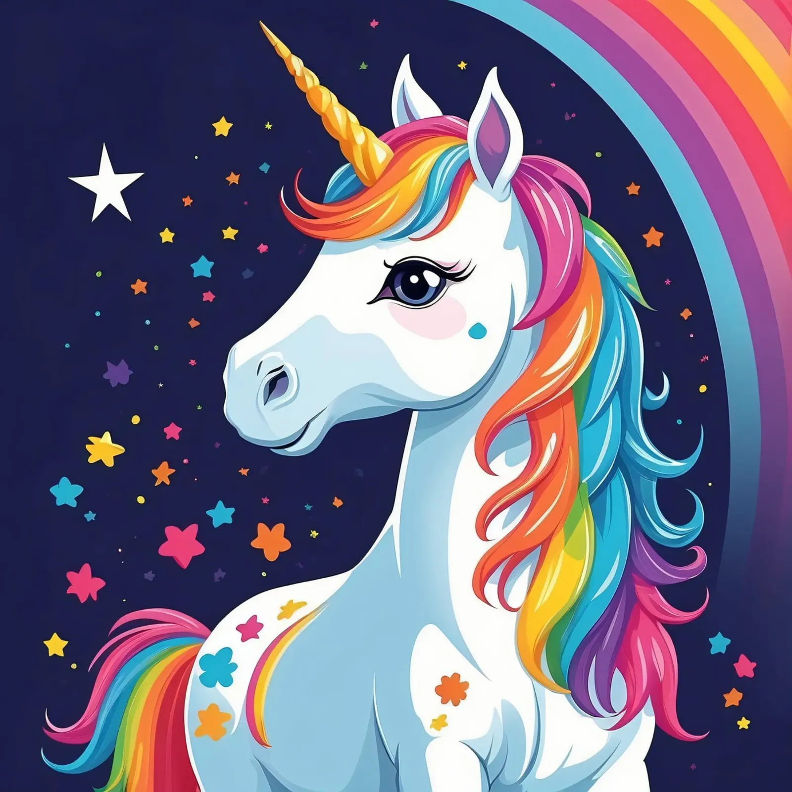 Unicorno colorato con criniera e stelle arcobaleno poster da DesignDoodle