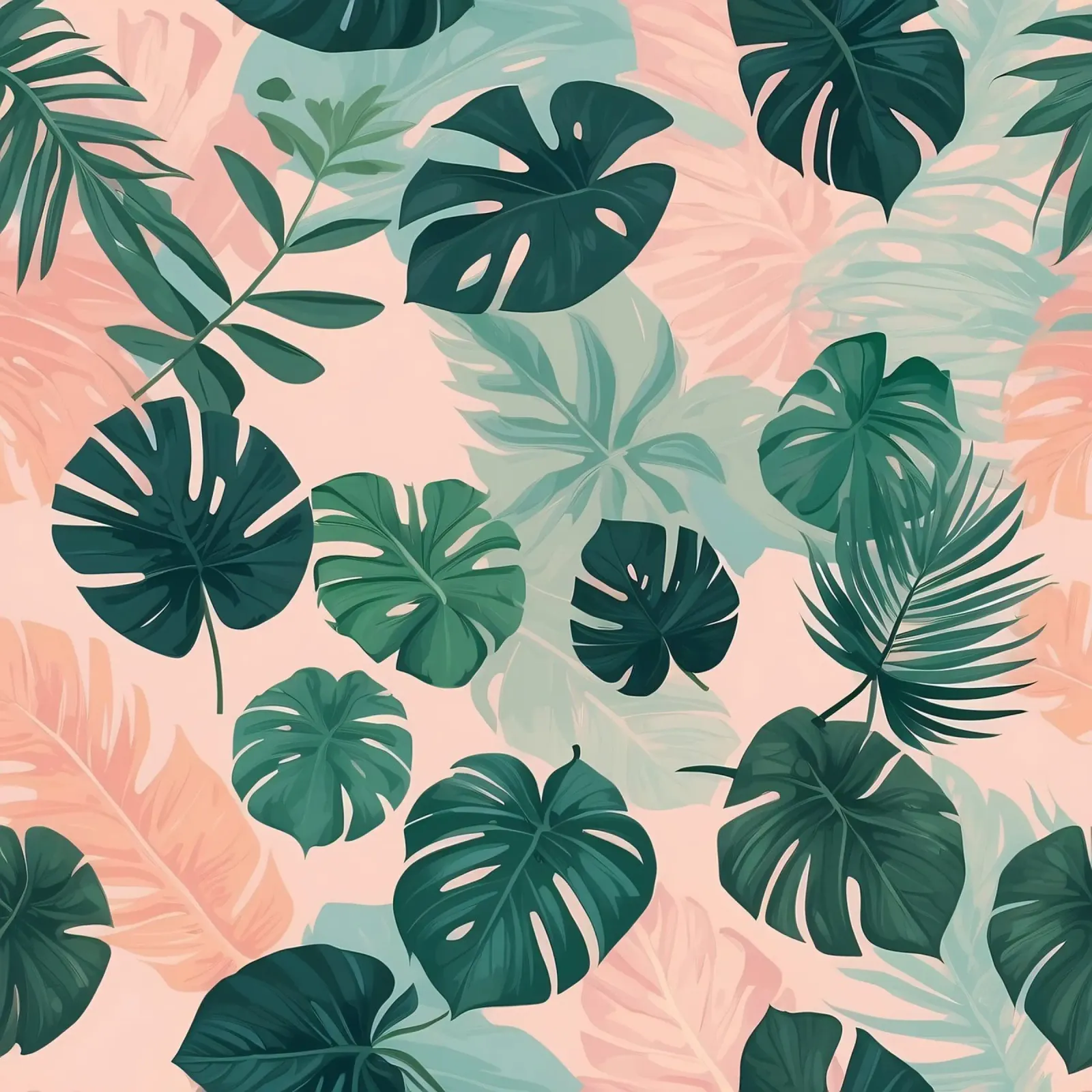 Tropical foliage pattern with various leaves on a soft paste hahnemühle by DesignDoodle