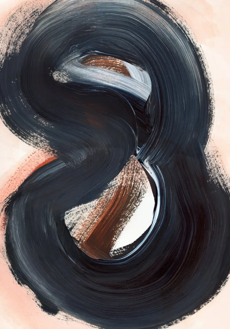 Strokes 25 | Black & Burnt Sienna Brushstroke Abstract poster con telaio in alluminio da sabidussi
