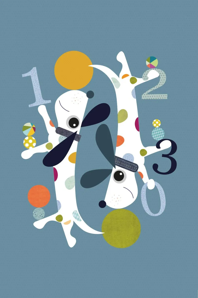 Illustrazione giocosa di numeri e cani poster con telaio in legno da JaySan Studio