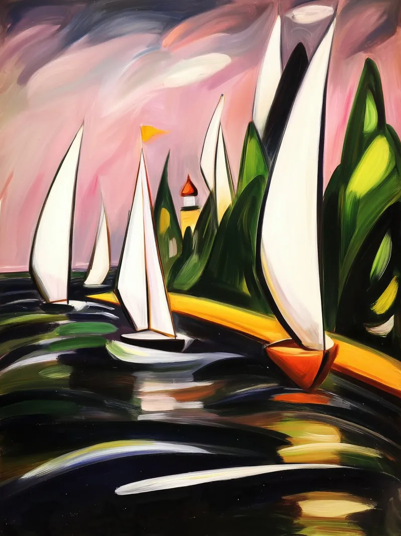 Sailing Regatta on the Lake | Expressionist Painting canvas with Floater frame by Autofocus