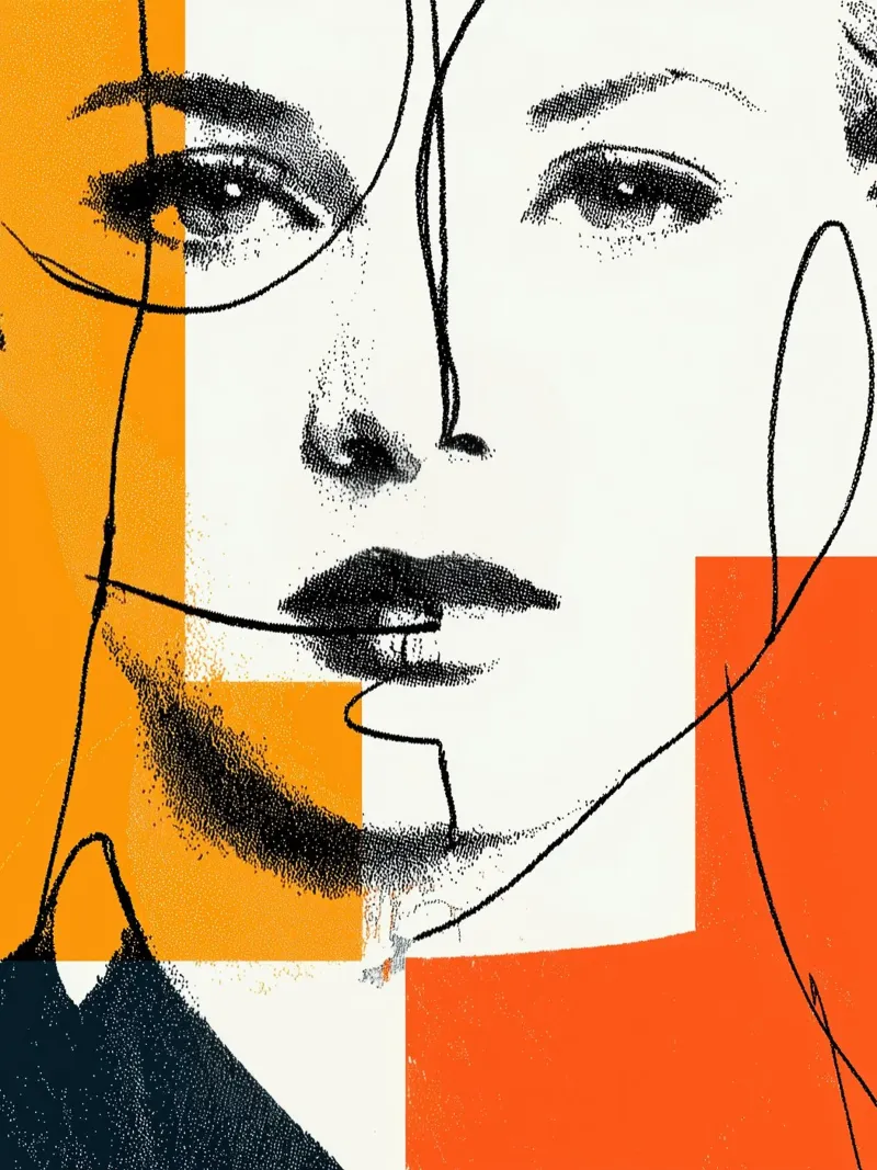 Ritratto grafico moderno di una donna con aree di colore solare plexiglass da Autofocus