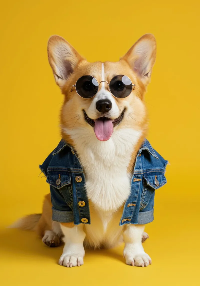 Denim Corgi poster con telaio in alluminio da Pawtrait Studio
