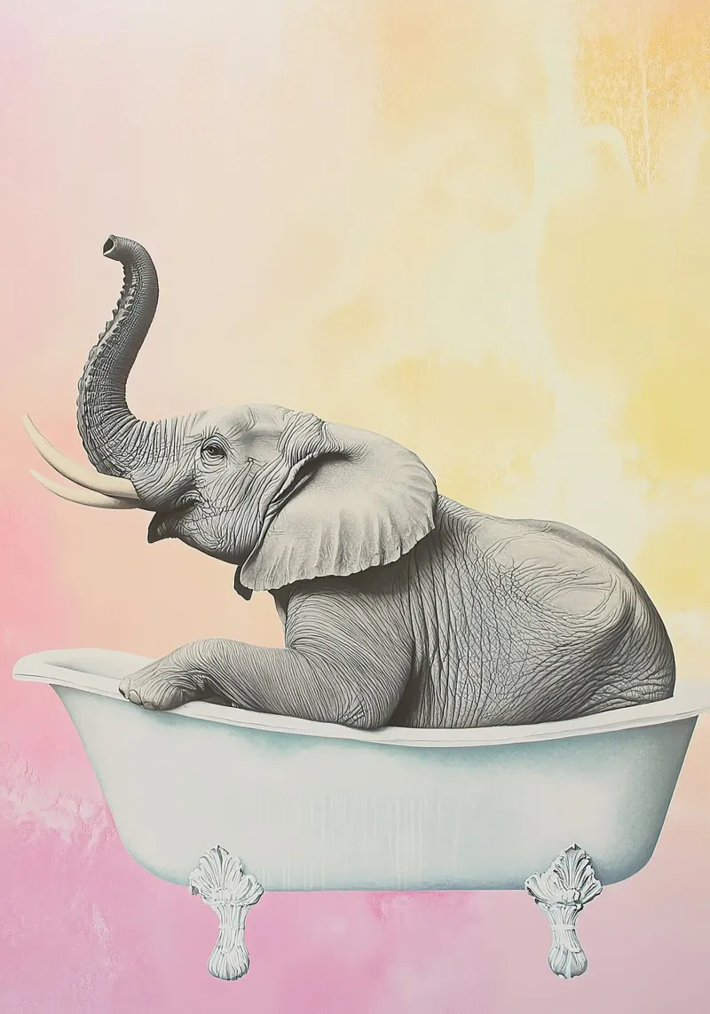 Elefante: bagno caldo, animale grande tela con Cornice a cassetta da Nikis Art Studio