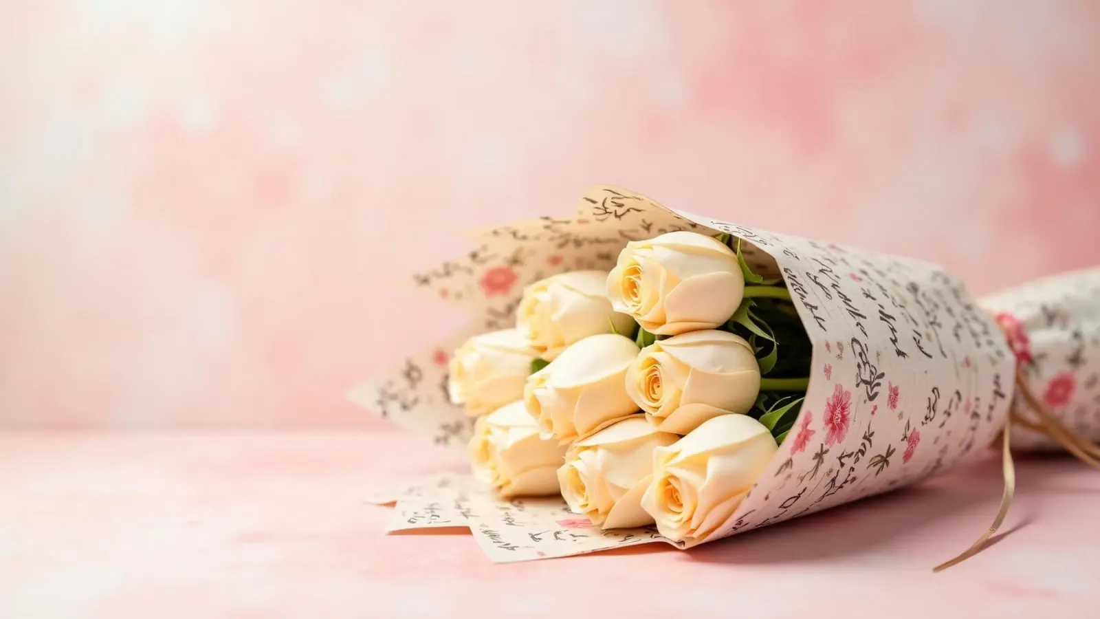 Schöner Strauß weißer Rosen in elegantem Papier verpackt Hahnemühle von DesignDoodle