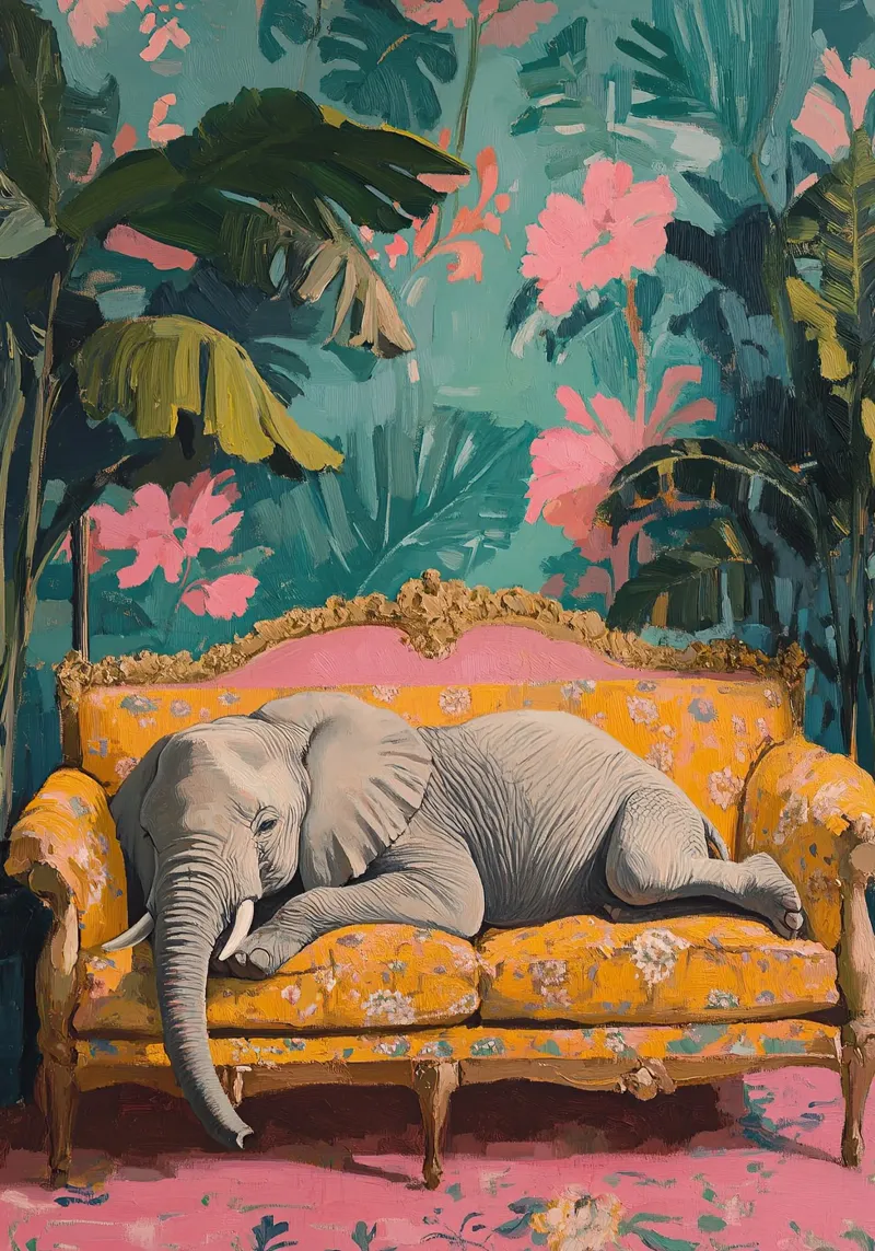 Eléphant : une heure de géant confortable poster de Nikis Art Studio