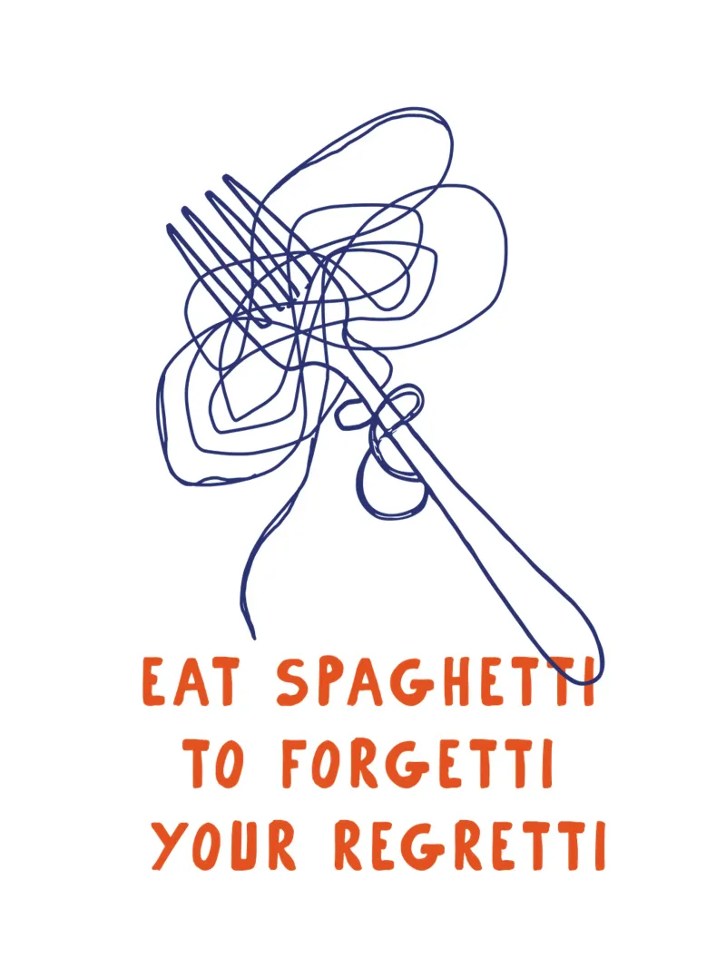 Essen Sie Spaghetti, um Ihre Regretti-Kücheneinrichtung zu vergessen Leinwand mit Schattenfugenrahmen von THE MOTIVATED TYPE