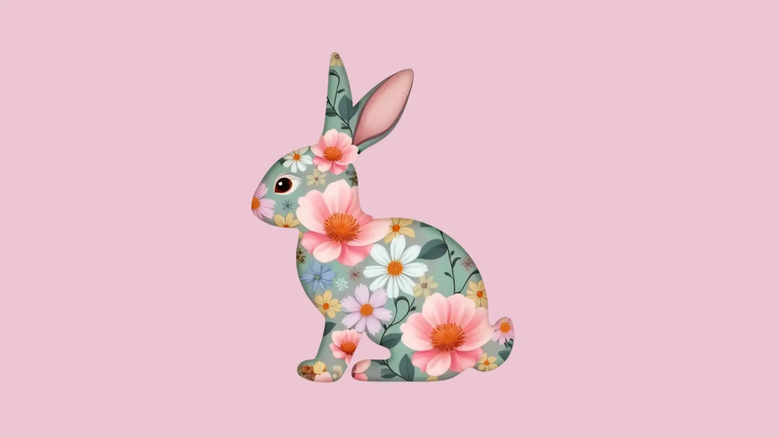 Floral patterned rabbit gracefully amidst spring flower hahnemühle by DesignDoodle