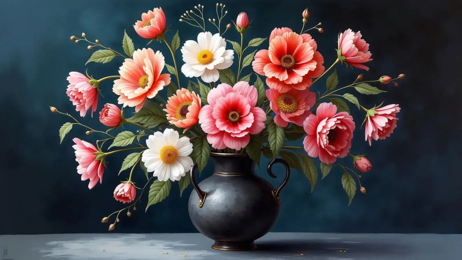 Bellissima composizione di fiori colorati in un vaso nero pellicola backlit da DesignDoodle