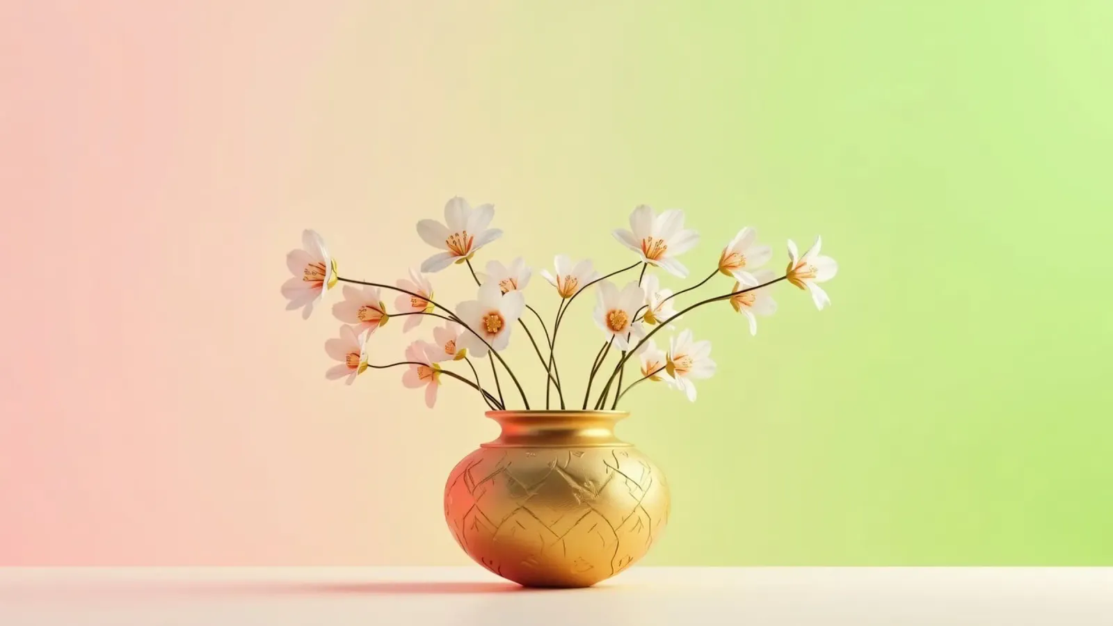 Eleganti fiori bianchi in un vaso decorativo dorato pellicola backlit da DesignDoodle