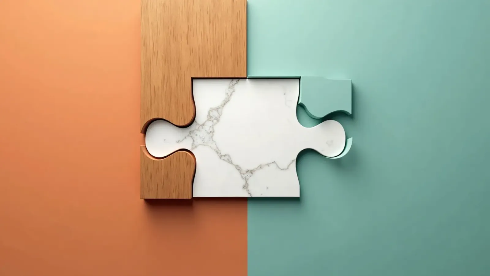 Pezzo di puzzle con texture in legno e marmo a contrasto pellicola backlit da DesignDoodle