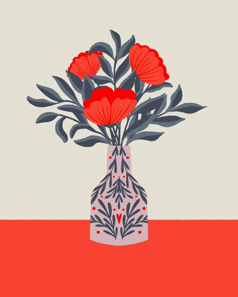 Mohnblumen in einer Vase - rot und grau Hahnemühle von Wackapacka