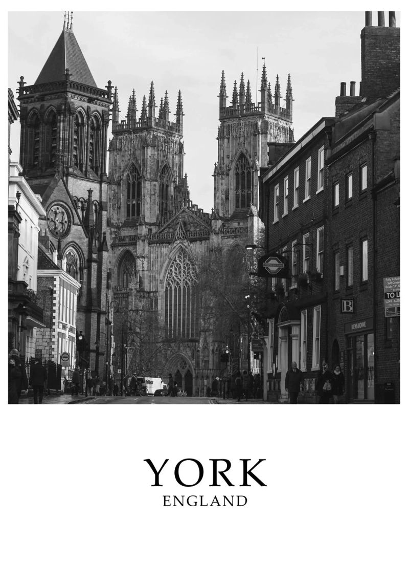 York Minster Inghilterra Architettura Scena in scala di grigi poster da Charnwood Prints
