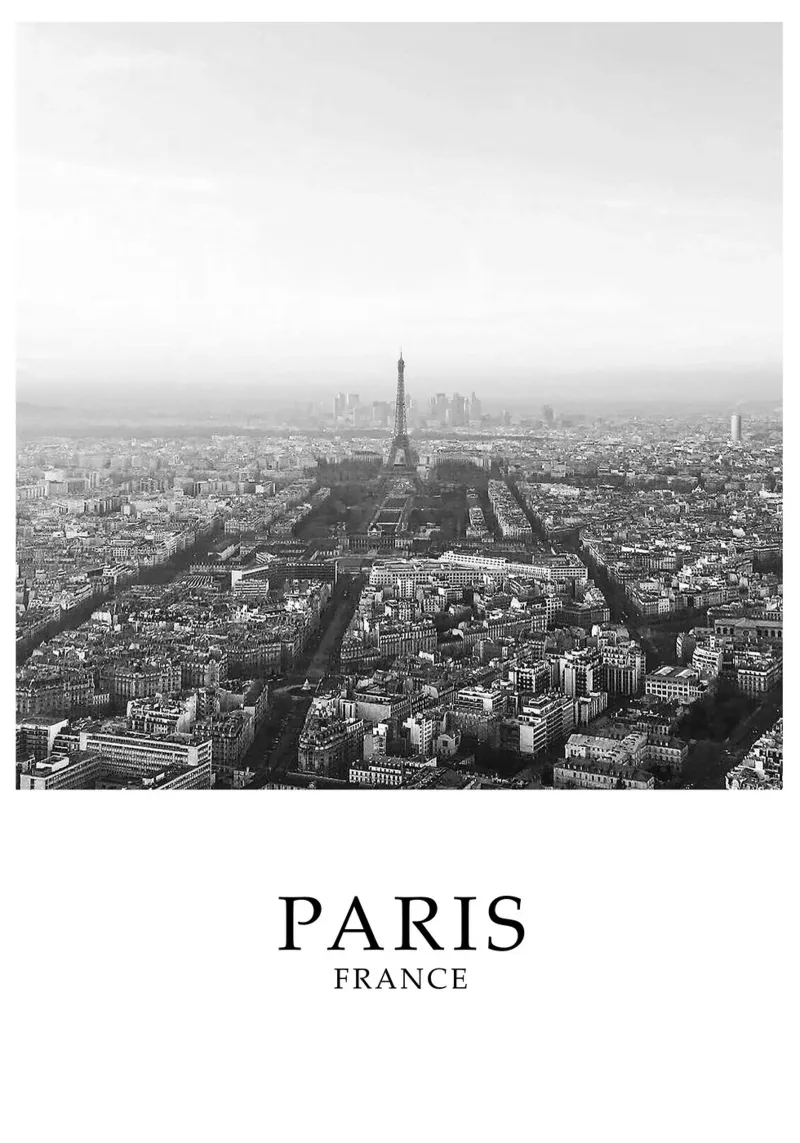 Parigi Francia Torre Eiffel Cityscape Skyline Scena in scala di grigi pellicola backlit da Charnwood Prints