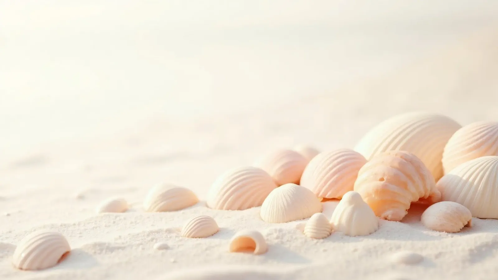 Conchiglie sparse su una spiaggia sabbiosa durante la mattina presto alluminio dibond da DesignDoodle