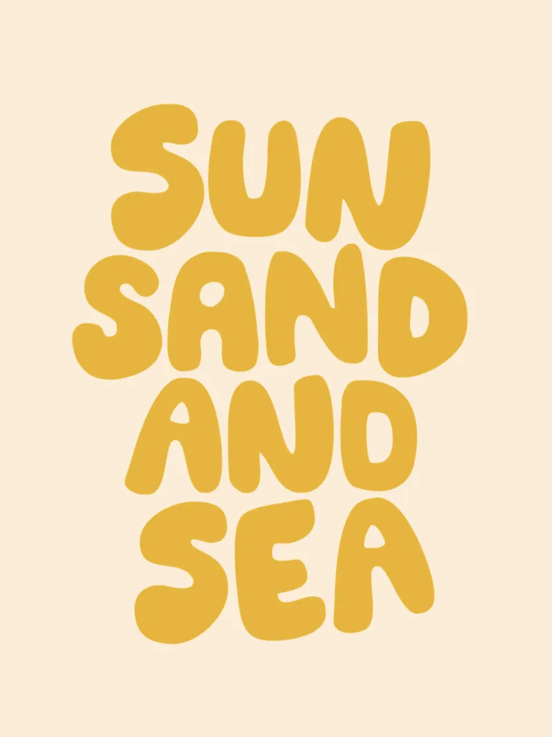 Sun Sand and Sea Summertime Beach Typography Print in Yellow hahnemühle by THE MOTIVATED TYPE