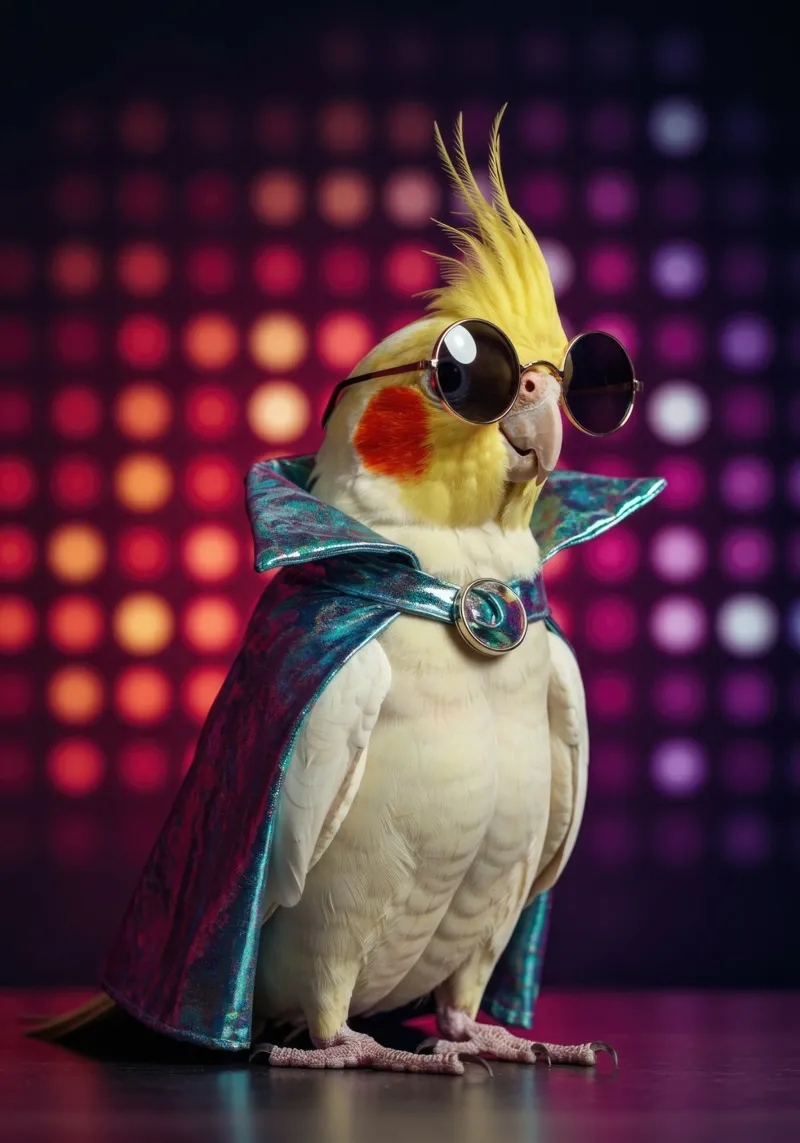 Disco Cockatoo Bird poster con telaio in plastica da Pawtrait Studio