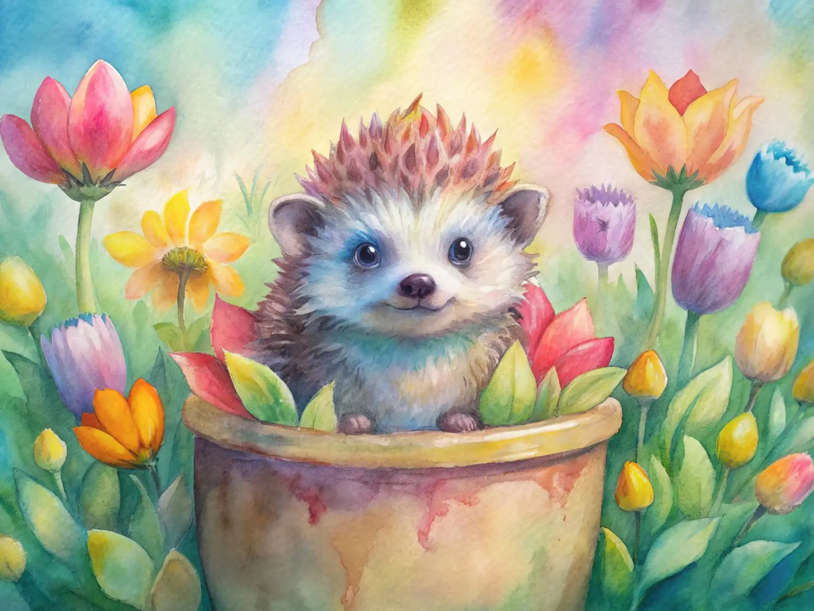 Egel in aquarel canvas met Baklijst van 🎁 ARTVI-SHOP