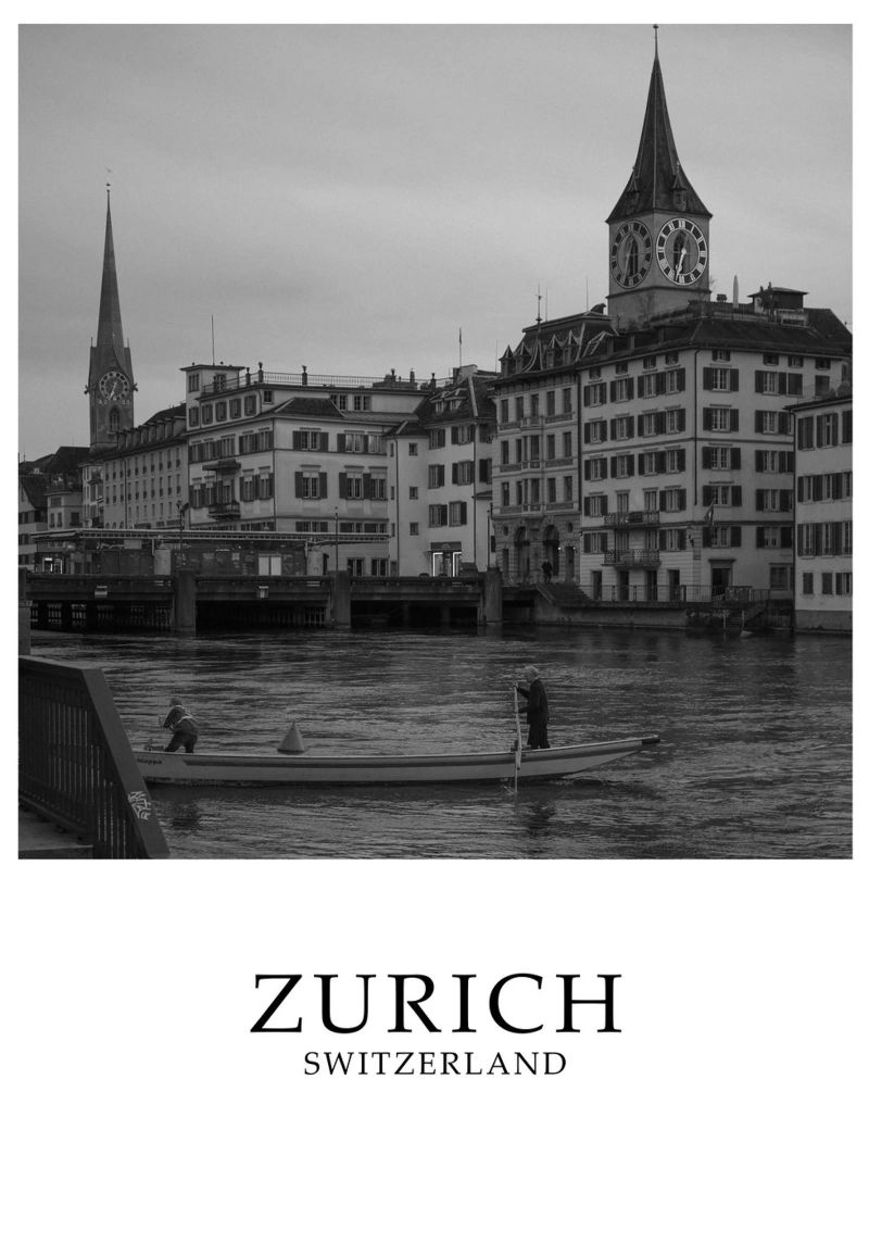 Zürich Schweiz Skyline Stadtbild Szene Graustufen Poster von Charnwood Prints