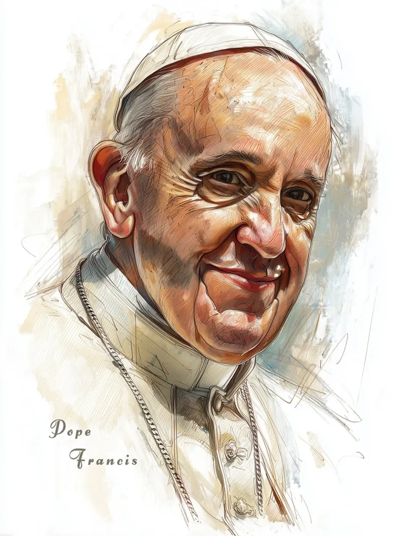 Skizze Papst Franziskus Poster mit Aluminium Rahmen von Carinaprint