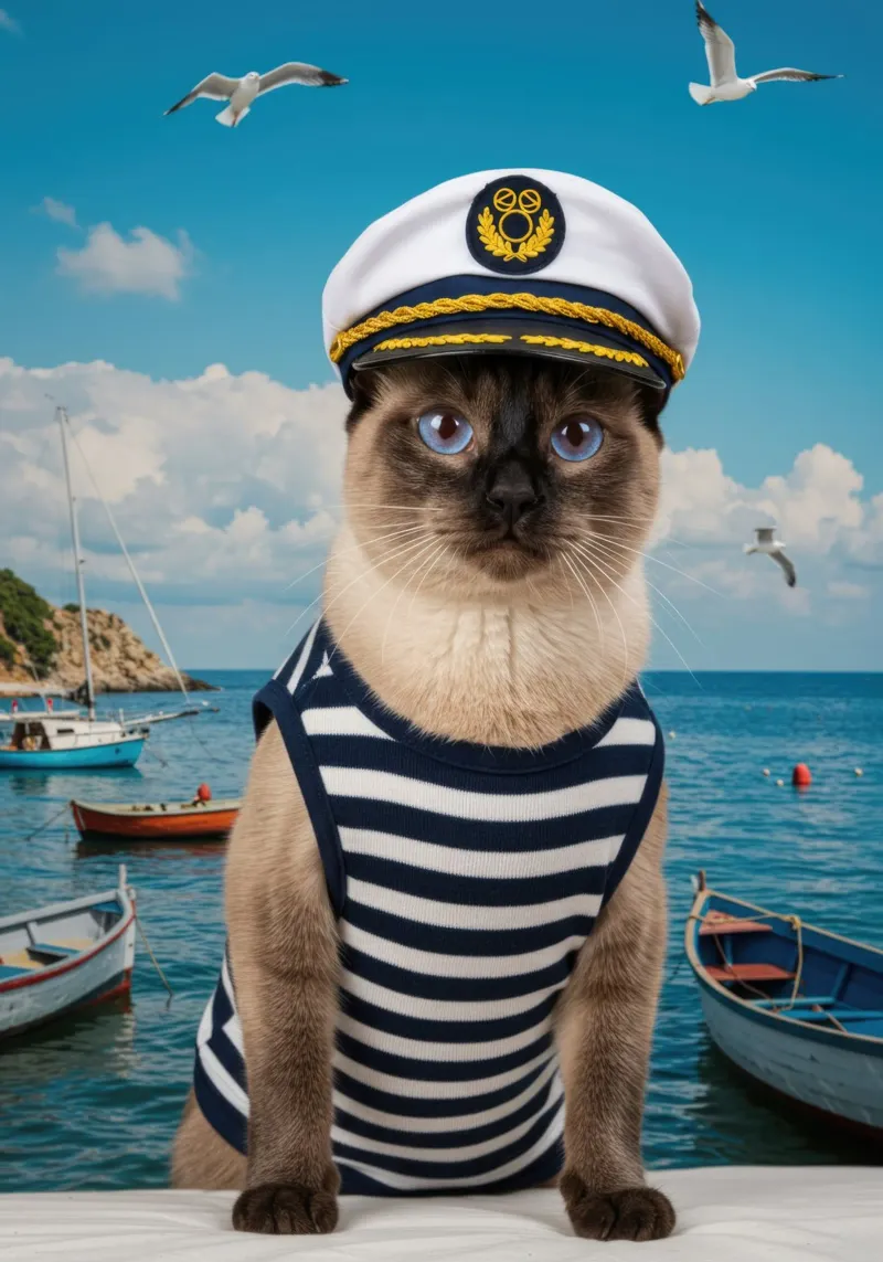Gatto siamese della Marina poster con telaio in legno da Pawtrait Studio
