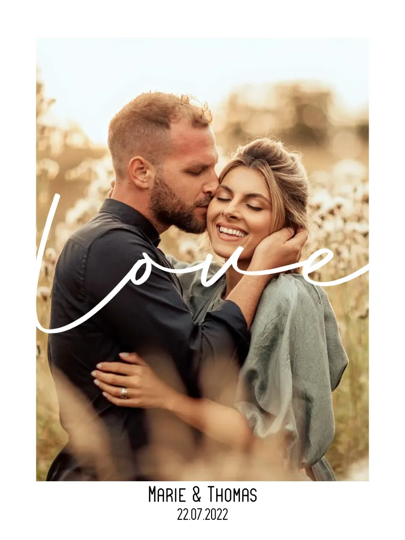 Poster d'amore personalizzato con foto, nome e data poster con telaio in alluminio da FRAMELY