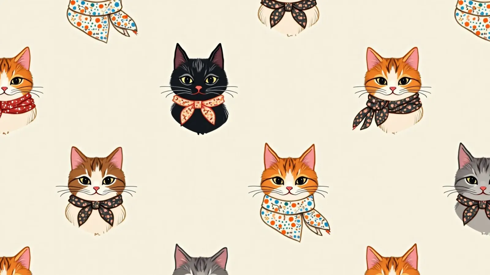 Gatti colorati con sciarpe dal design stravagante alluminio dibond da DesignDoodle