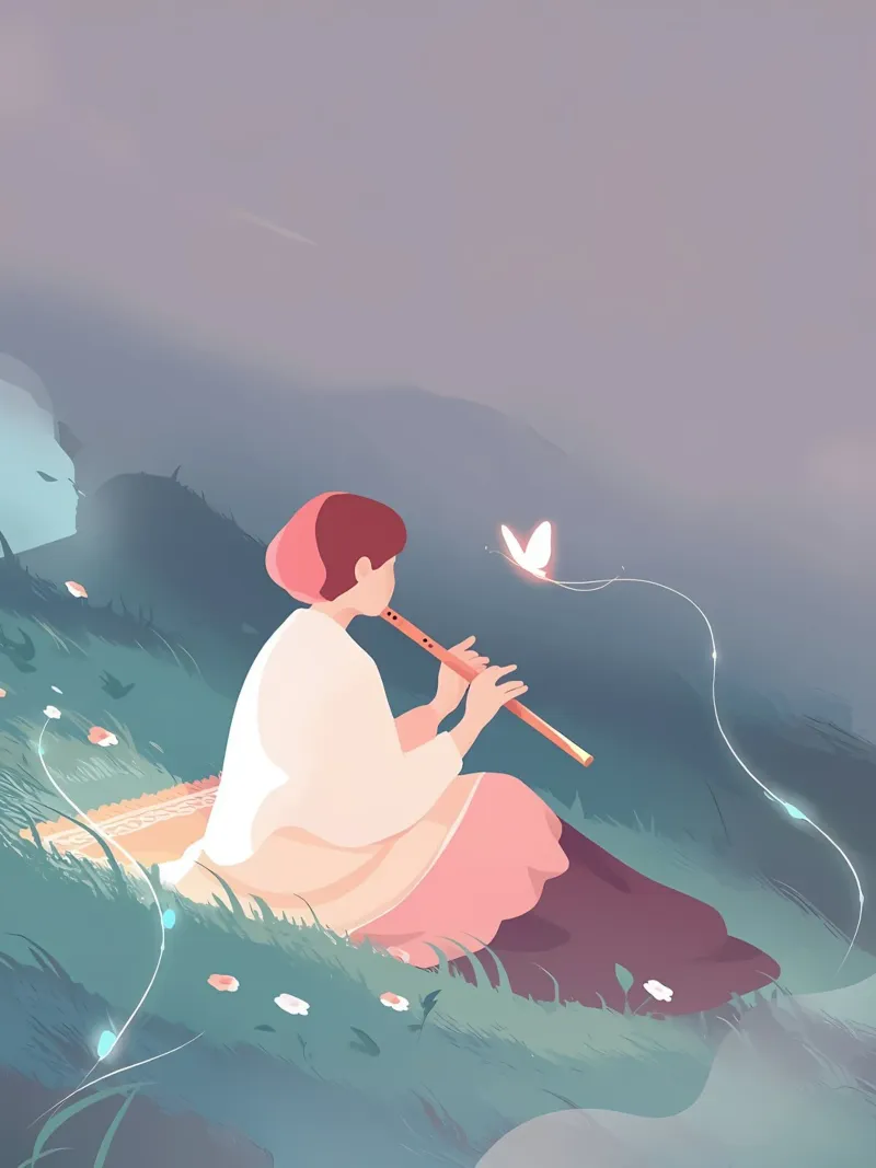 Flauto musicista donna di notte Lofi Art pellicola backlit da LoFi Gallery