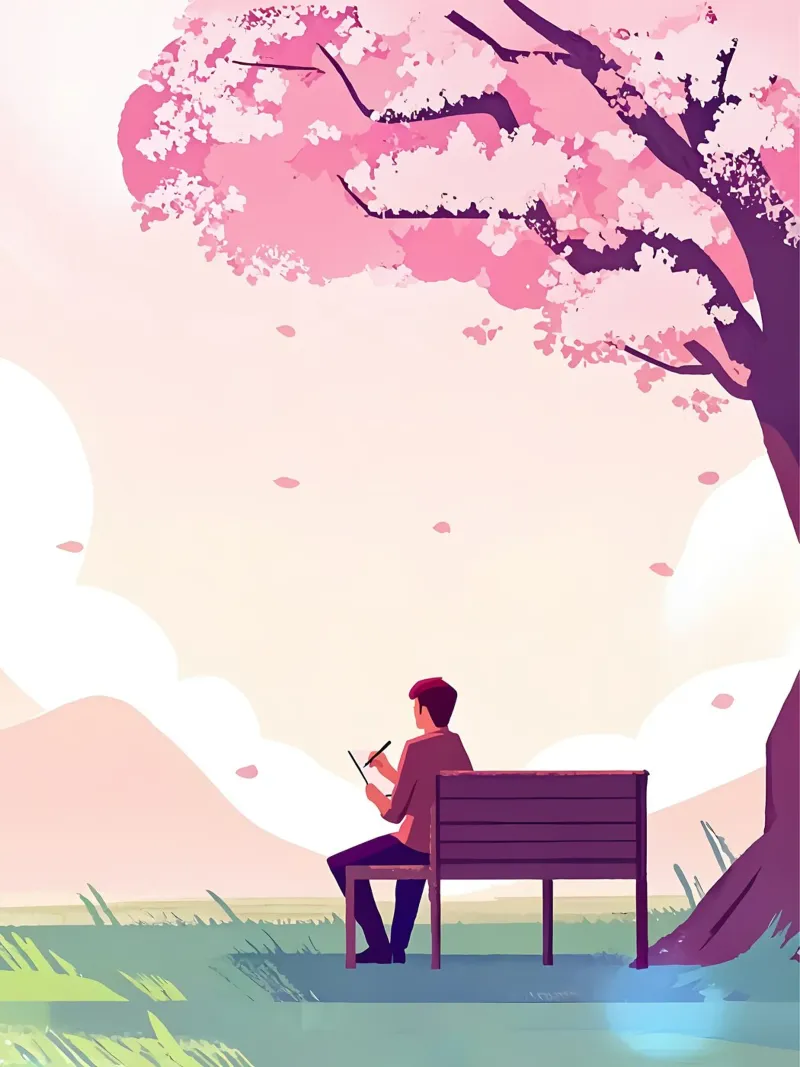 Pittura sotto i fiori di ciliegio Lofi Art poster con telaio in legno da LoFi Gallery