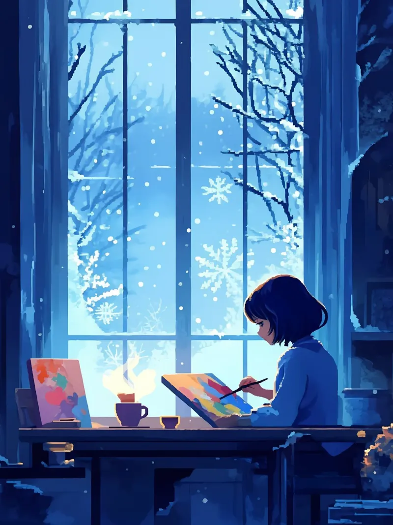 Pittura in inverno notte Lofi Art pellicola backlit da LoFi Gallery