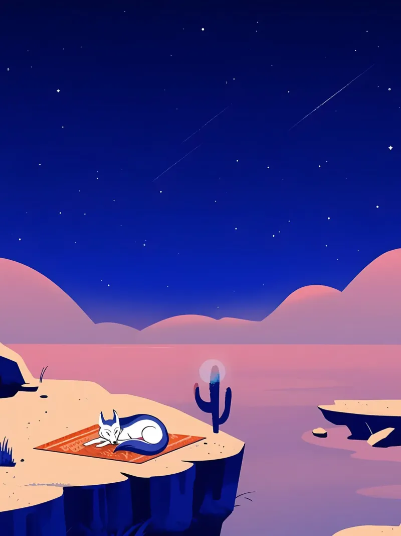 Como un zorro en el desierto Lofi Art poster con marco de plástico de LoFi Gallery