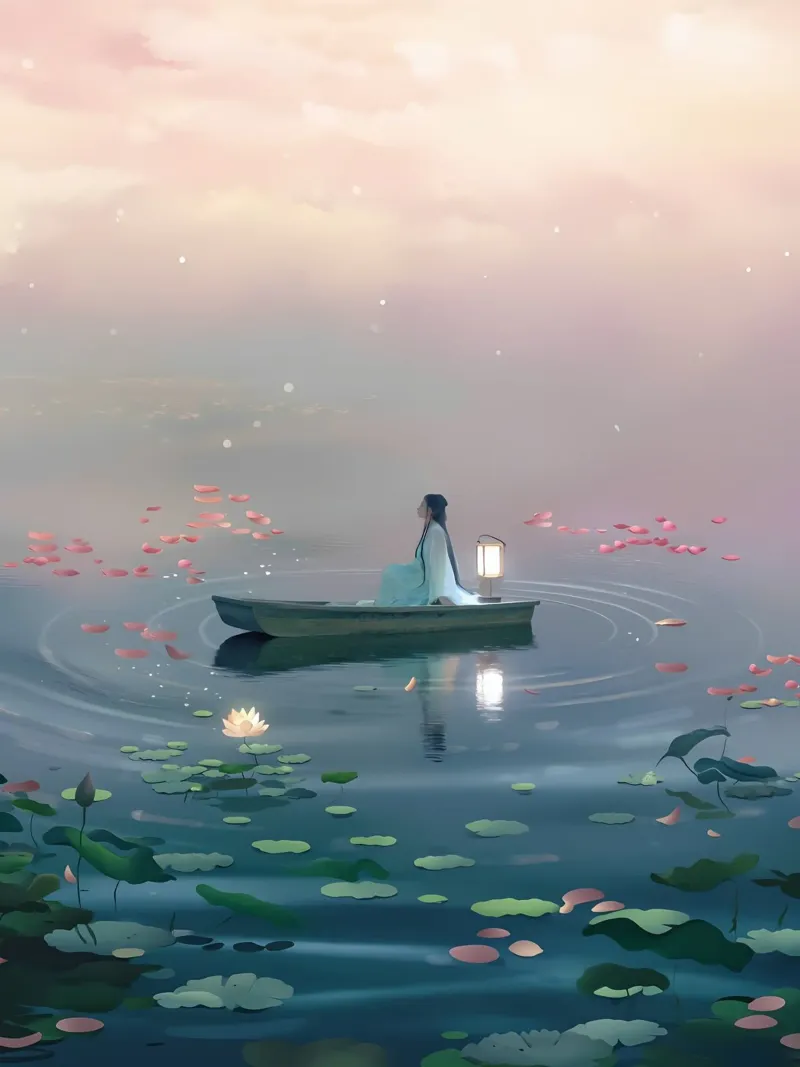 Donna tra lo stagno sulla barca Lofi Art alluminio dibond da LoFi Gallery