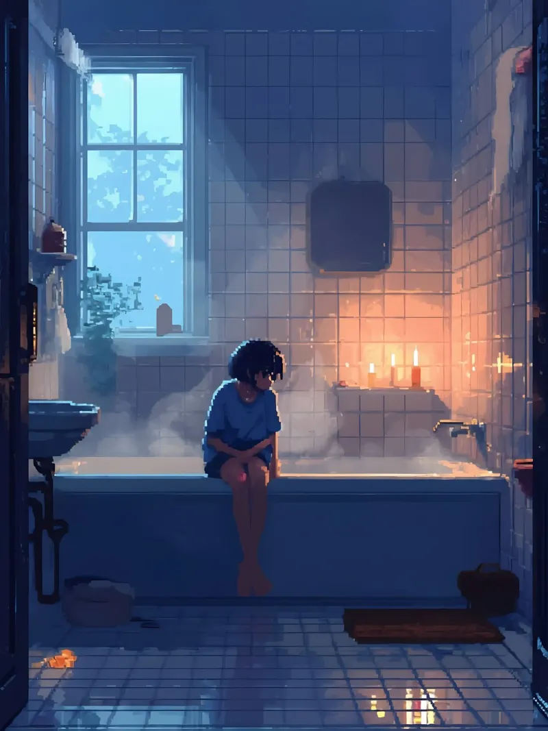 Ragazza nella vasca da bagno Lofi Art poster da LoFi Gallery