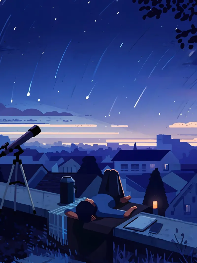 Guardando la pioggia di meteoriti nel cielo notturno Lofi Art pellicola backlit da LoFi Gallery