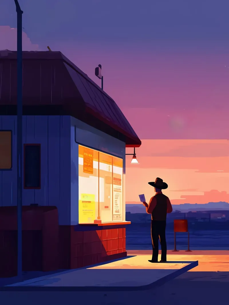 Cowboy bij zonsondergang Lofi Art canvas met Baklijst van LoFi Gallery