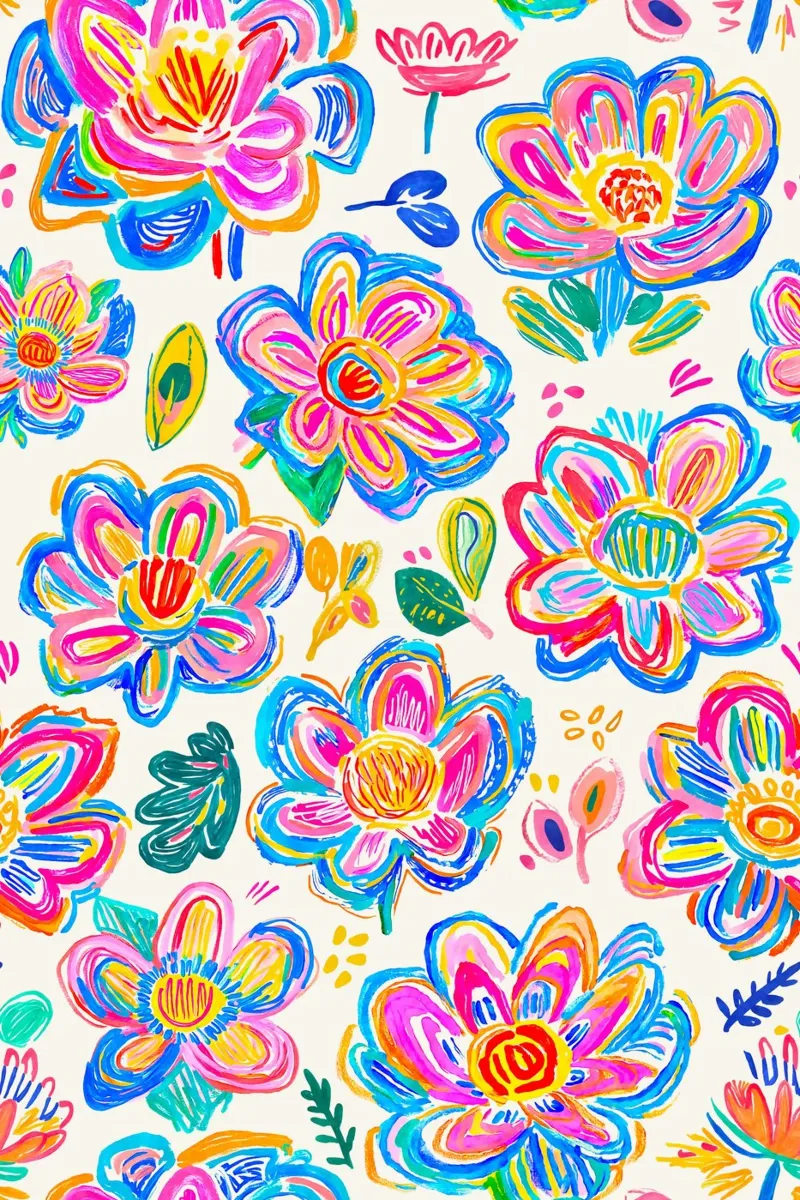 Groovy Bold Pop Art Doodle Summer Flowers Multicolore pellicola backlit da Andrea Haase Modern Home