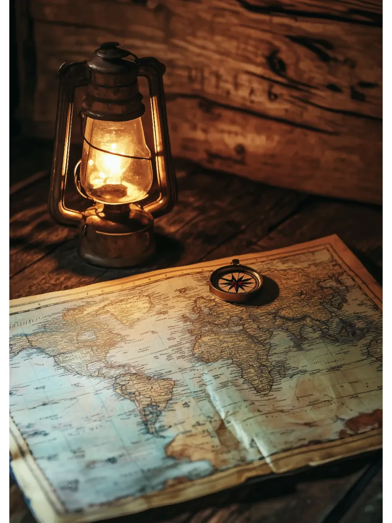 Lantern with world map and compass backlit film by pixelbull - medieval art and more