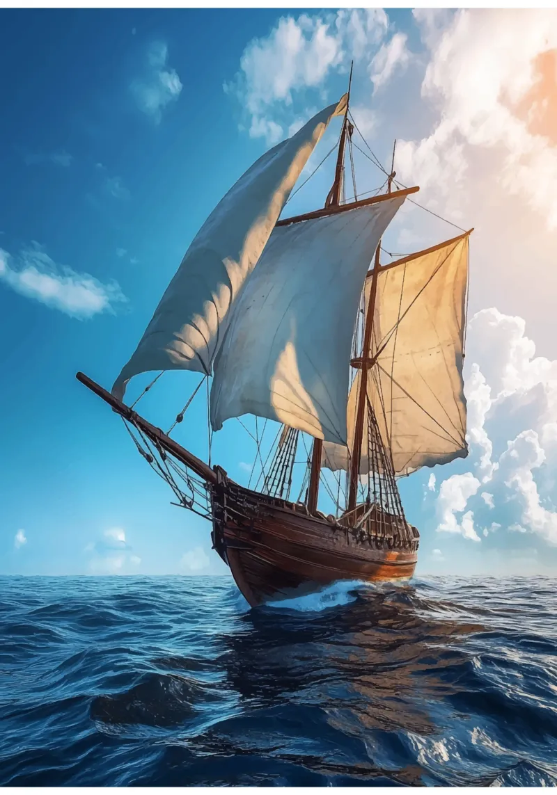 Barca a vela a tutta velocità in alto mare alluminio dibond da pixelbull - medieval art and more