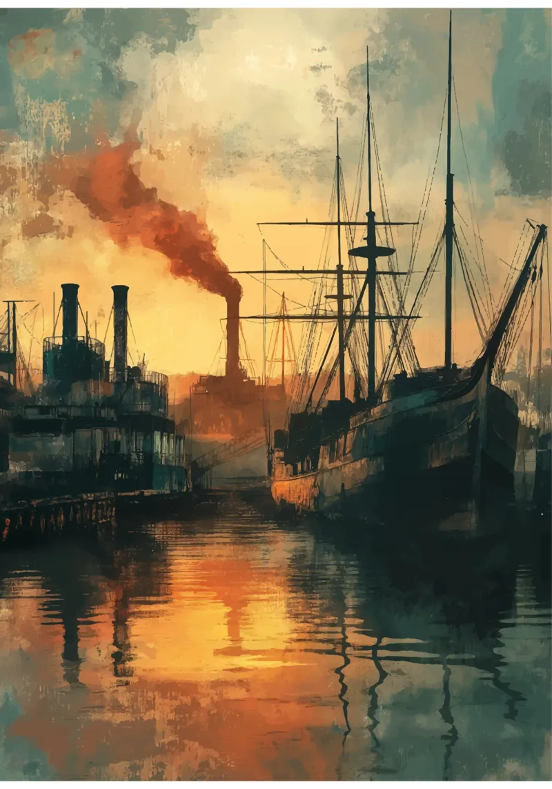 Industrial harbour in the evening light hahnemühle by pixelbull - medieval art and more