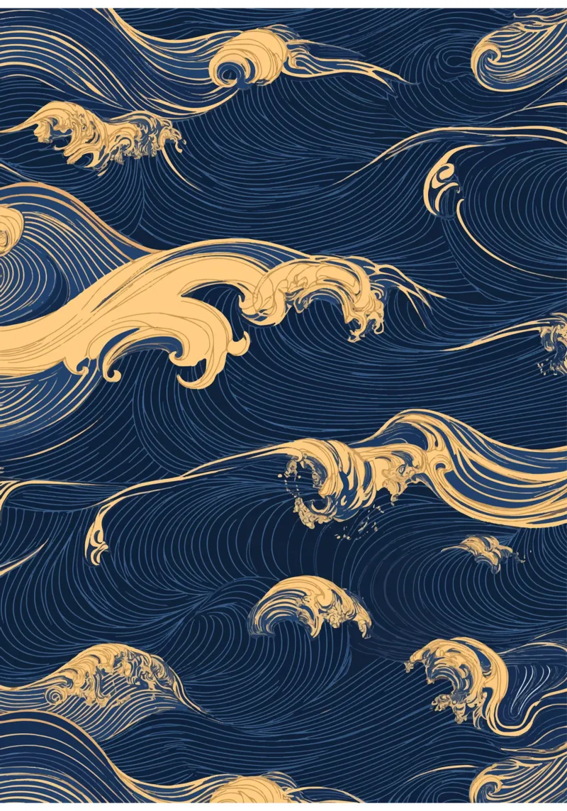 Wave pattern in gold and blue canvas with Floater frame by pixelbull - medieval art and more