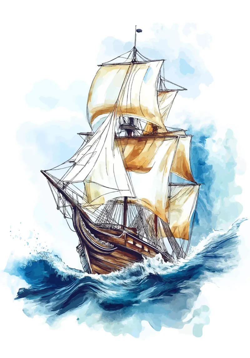 Acquerello di un veliero in mare pellicola backlit da pixelbull - medieval art and more