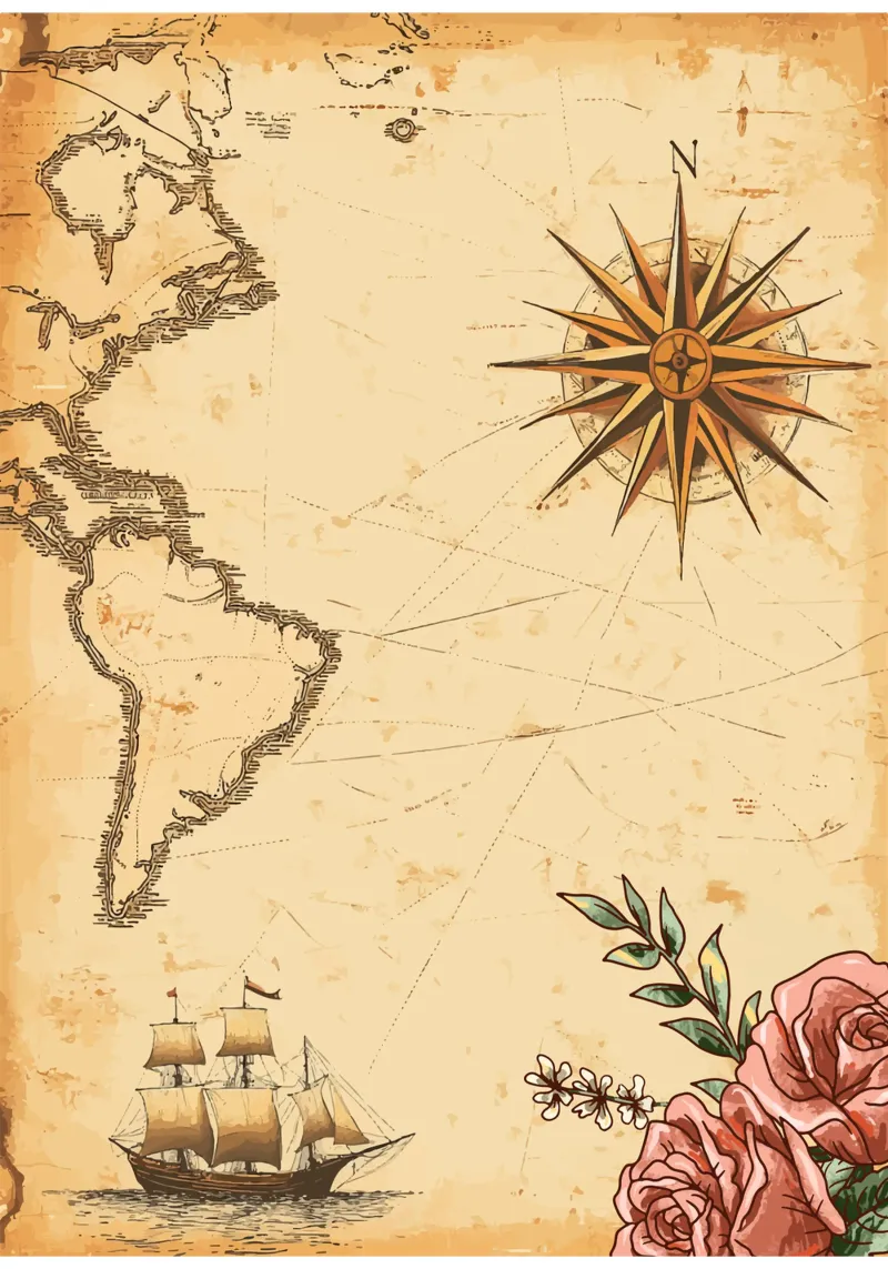 Vecchia carta nautica con rosa dei venti e nave poster da pixelbull - medieval art and more