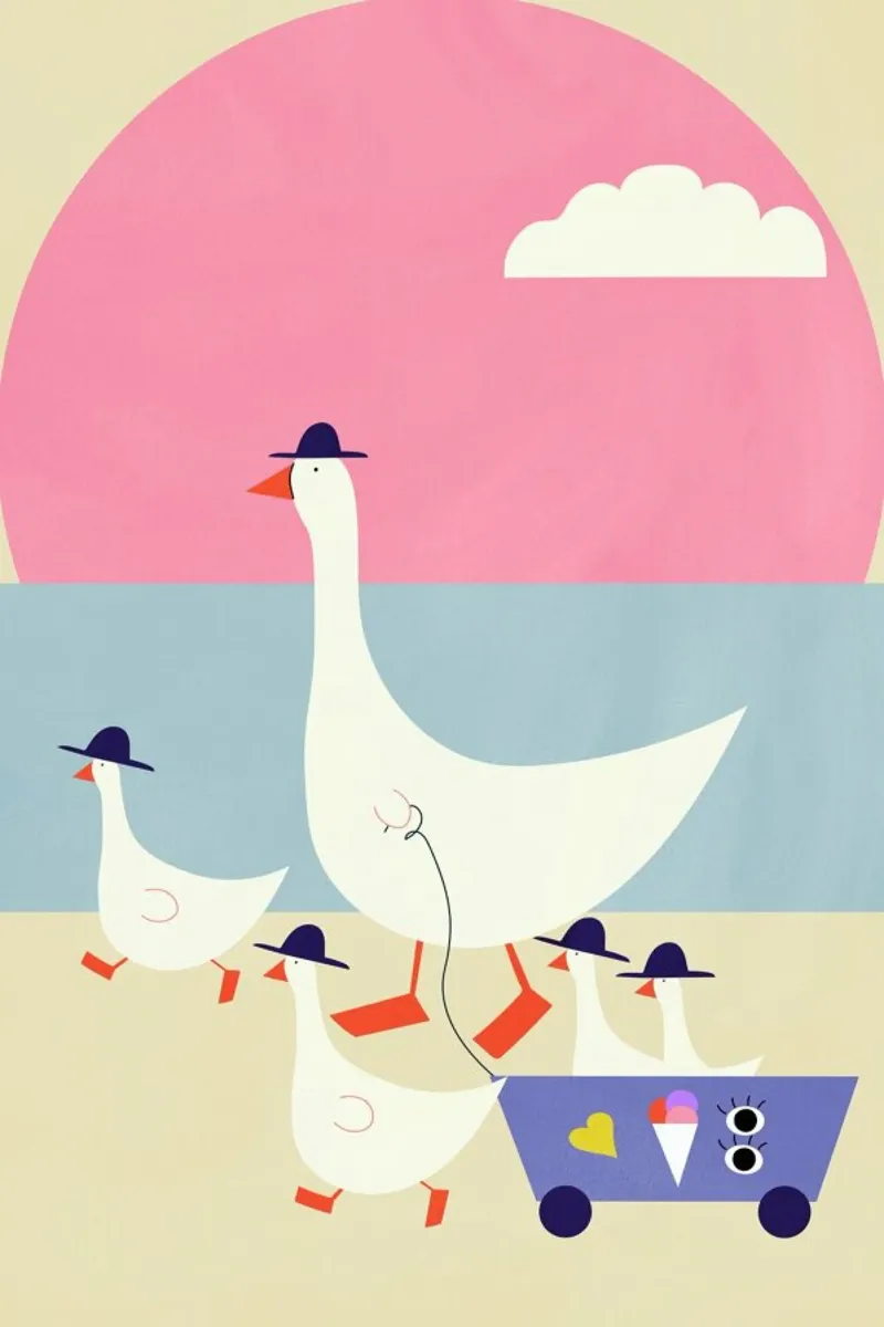 Geese on Vacation poster con telaio in legno da Little Flourishes